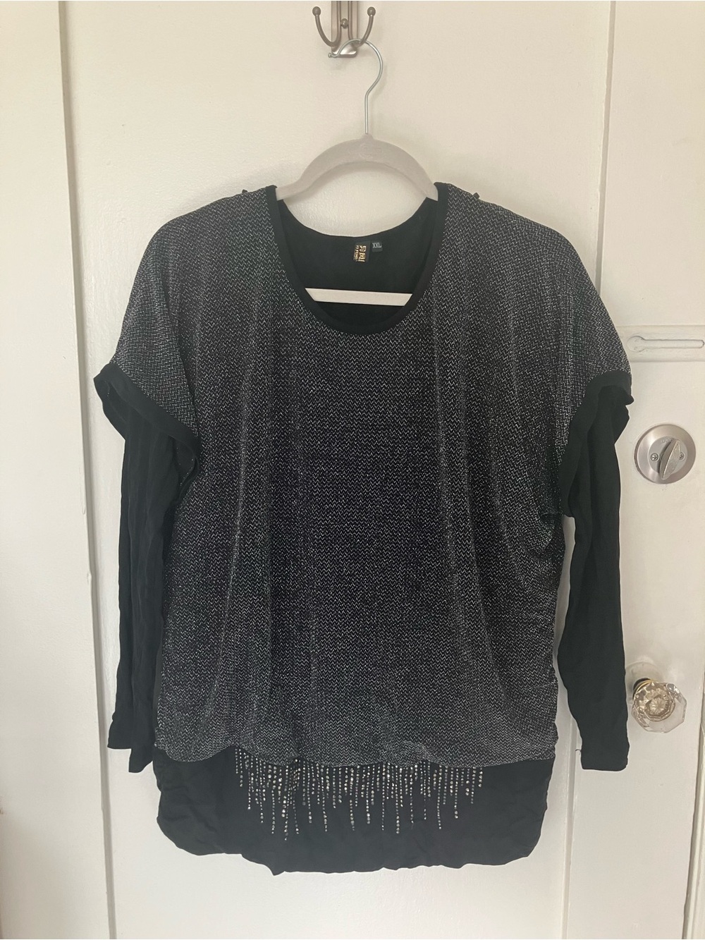 Black Layered Sparkle Long-Sleeve Women's Top, size 2XL